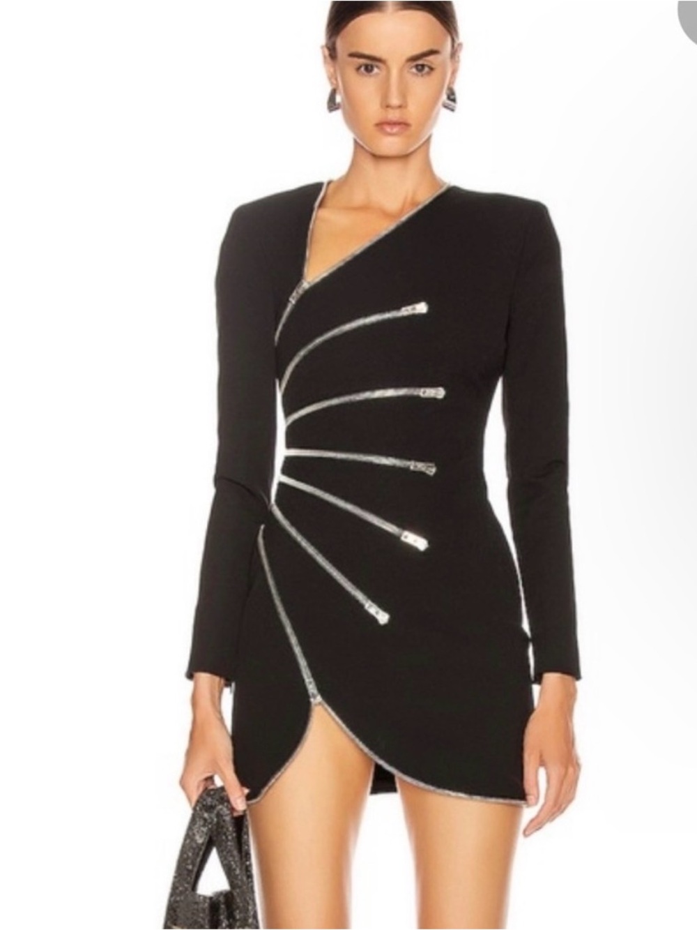 Alexander Wang Black Asymmetric Zip-Detail Bodycon Dress US8